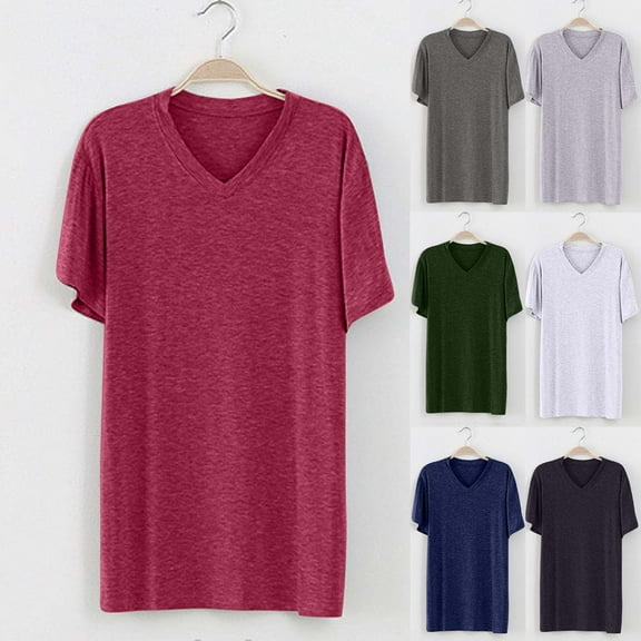 Fanxing Big And Tall T Shirts V Neck Army Green Comfort Short Sleeve Tshirts Summer Basic Tees L