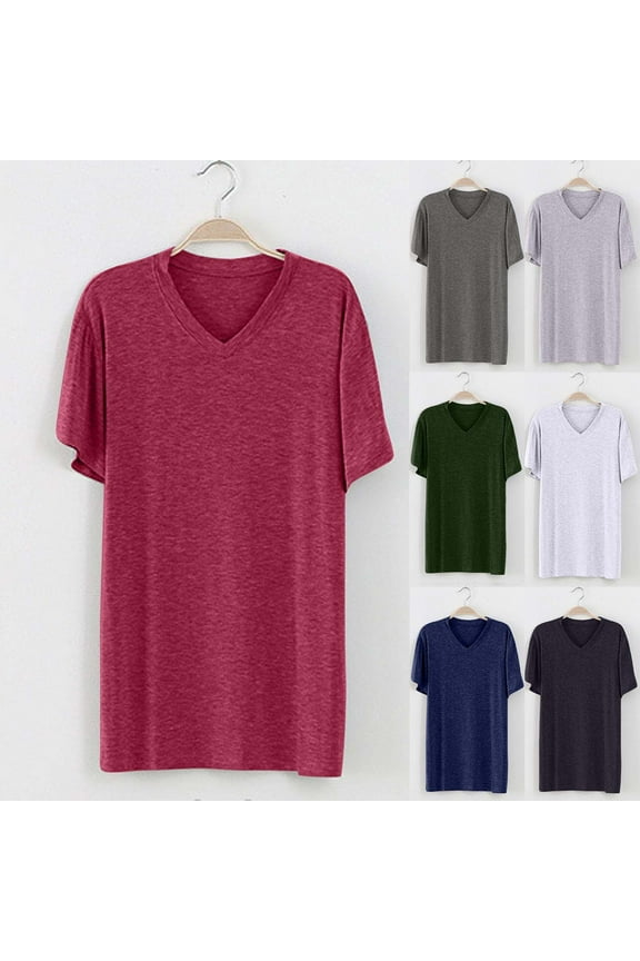 Big And Tall T Shirts V Neck Navy Comfort Short Sleeve Tshirts Summer Basic Tees 4XL