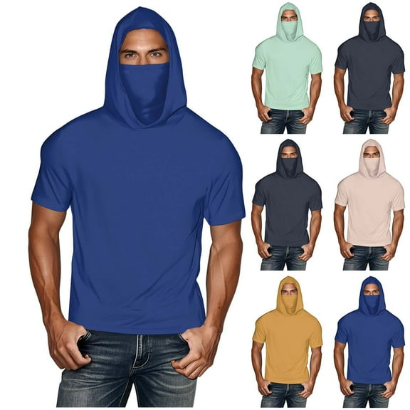 Fanxing Big and Tall Cooling Sun Shirt with Face Mask Short Sleeve Hoodie Mens UPF 50+ UV Sun Protection Shirts Lightweight Performance Fishing Shirt Yellow,M