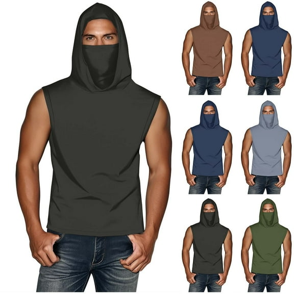 Fanxing Big & Tall Upf Shirts for Men Sun Protection Shirts with Masks Cooling Hooded Tank Top Lightweight Sleeveless Tees Green,XXL