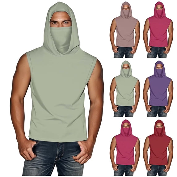 Fanxing Big and Tall Sun Shirt with Mask Fishing Shirts for Men Sleeveless UPF 50 Rash Guards Cooling Hoodies Hiking Shirts Green,XXXXXL
