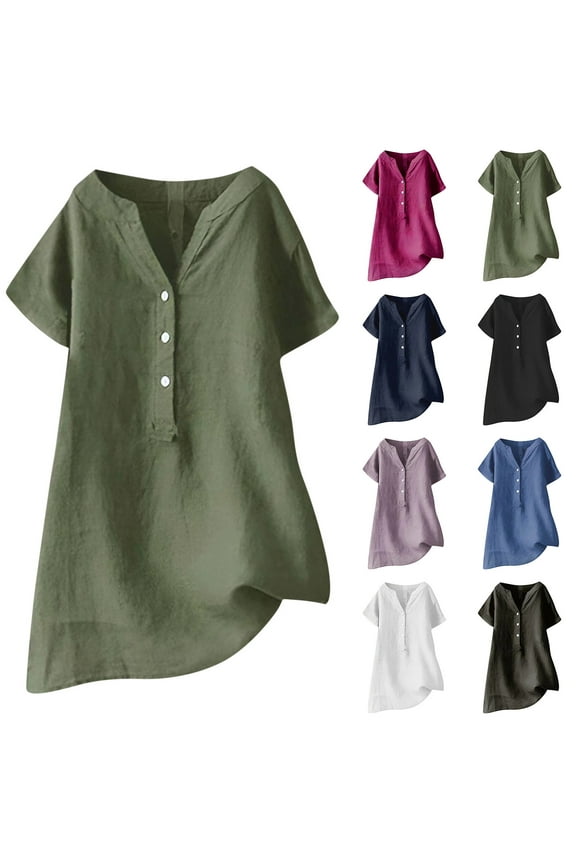 Black 3/4 Sleeve Shirts for Curvy Women Plus Size V Neck Henley Tops L Loose Fit Beach Vacation Basic Tees ( Women's Plus S-5XL)