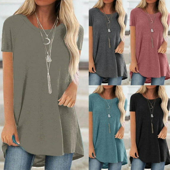 Fanxing Black Women's Summer Tunic Tops Plus Size Tshirts XXXL Flowy Casual Dressy Blouses Swing Short Sleeve Shirts ( Women's Plus S-5XL)