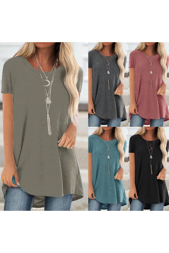 Black Women's Summer Tunic Tops Plus Size Tshirts XXXXL Flowy Casual Dressy Blouses Swing Short Sleeve Shirts ( Women's Plus S-5XL)