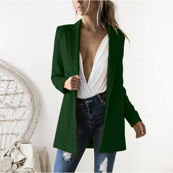 Fanxing Blazer Clearance Womens Casual Blazer Jackets Petite Long Sleeve Open Front Buttons Work Office Lapel Blazers with Pockets S,M,L,XL,XXL