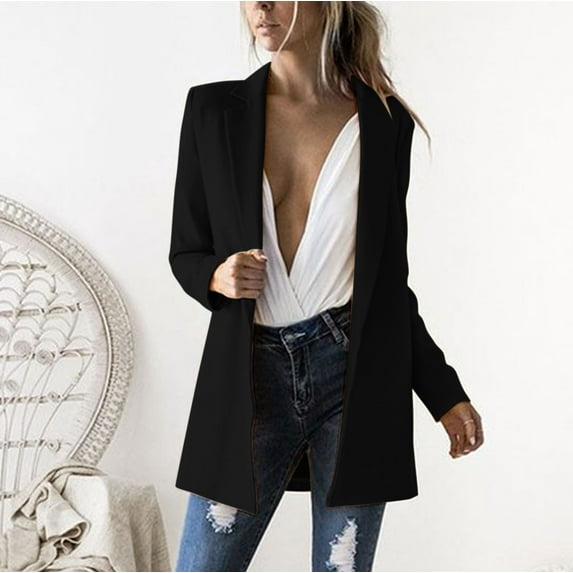 Fanxing Blazer Clearance Womens Casual Blazer Jackets Petite Long Sleeve Open Front Buttons Work Office Lapel Blazers with Pockets S,M,L,XL,XXL