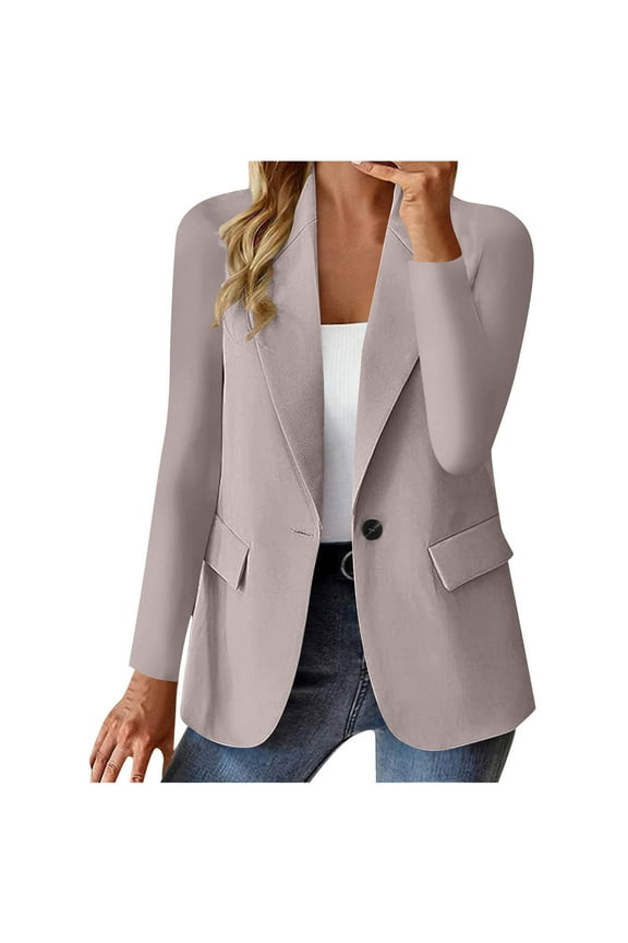 Blazer for Women Loose Fit Long Sleeve Casual Business Button Thin Jackets Beige L