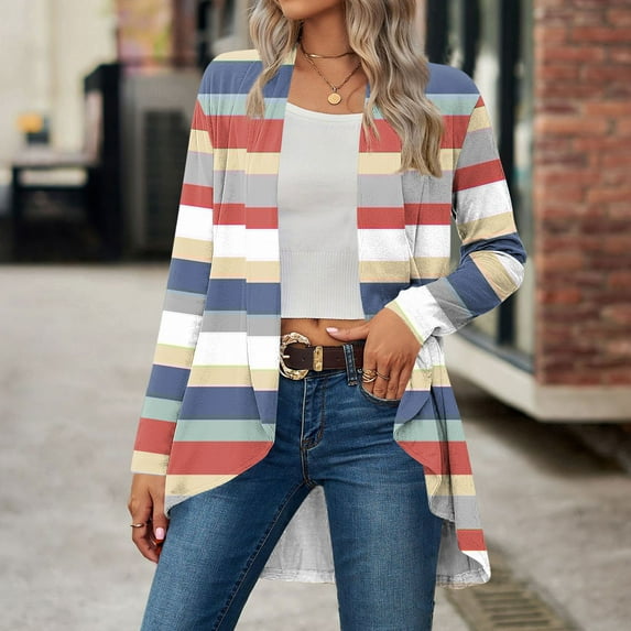 Fanxing Boho Cardigans for Women Stripes Lightweight Comfy Soft Versatile Kimono Coats for Leggings Khaki 2XL