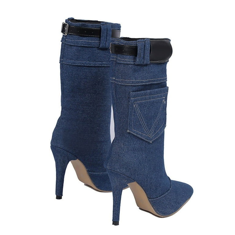 Low heel hot sale denim boots