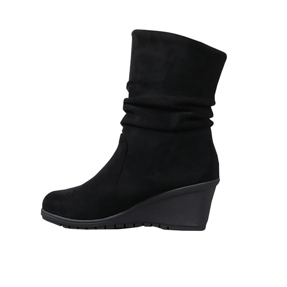 Fanxing Boots Clearance 2025 Deals Women's Slouchy Mid Calf Boots Lace up Flat Boots Pull On Fall Weather Winter Boots December Clearance