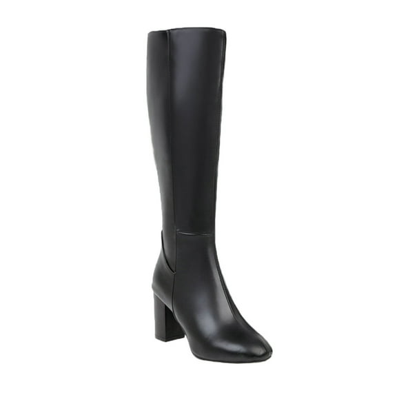 Fanxing Boots Knee High Boots for Women Gogo Boots 70s Boots,Leather Pointed Toe Chunky Knee High Platform Dress Boots, Fashion Long Chunky Tall Gogo Boots for Fall