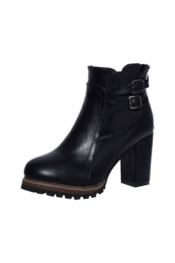 Boots Clearance 2025 Women's Chunky Heel Ankle Booties Pull On Fall Weather Winter Boots Classic Pointed Toe Side Zipper Booties