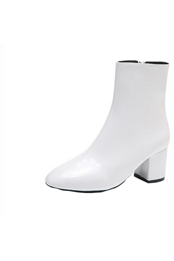 Boots Women's GoGo Ankle Boots Chunky Block Heel Booties Mid Calf Low Heeled Short Booties Fashion Short Boots Side Zipper Boots