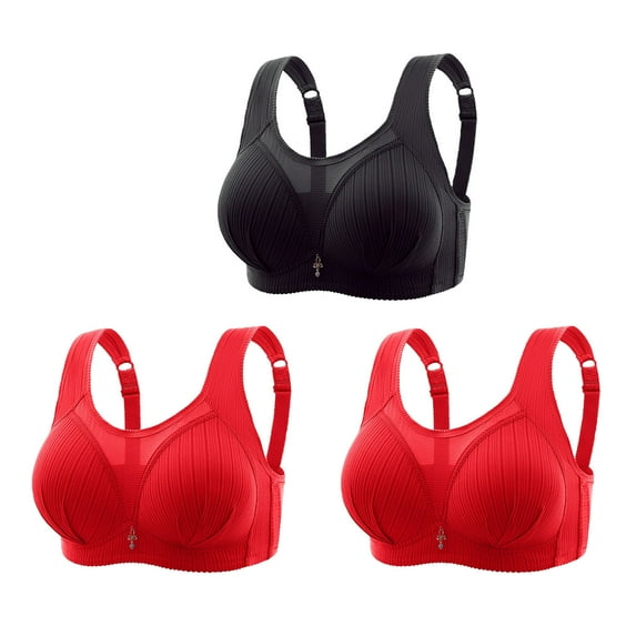 Fanxing Bra Pack of 3 Bra for Seniors Plus Size Lace Bra Comfortable Underwire Bras Convenient Cotton Bras for Older Women No Underwire L:34C/34D/34DD;36A/36B/36C