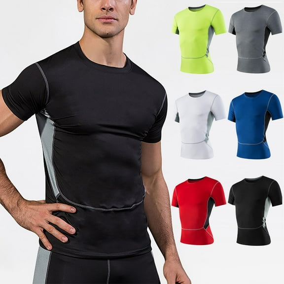 Fanxing Breathable Tall Slim Fit Undershirt Men's Casual Short Sleeve Shirts Moisture Wicking Performance T-Shirts Navy,L