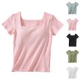 thumbnail image 1 of Fanxing Built in Bra Tops for Women 2025 Casual Solid Built in Bras Tops Casual Short Sleeve Workout Gym Shirts Pink,L, 1 of 8
