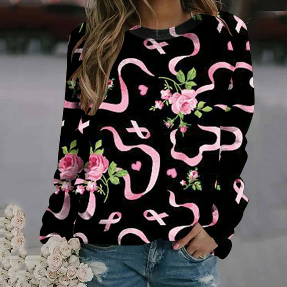 Fanxing Cancer Shirts for Women 2024 Breast Cancer Awareness Tshirt Pink Ribbon Survivor T-Shirts Inspirational Long Sleeve Tops S,M,L,XL,XXL