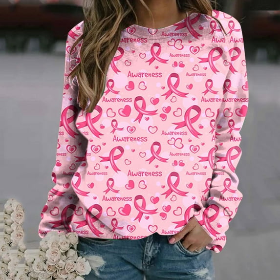 Fanxing Cancer Shirts for Women 2024 Breast Cancer Awareness Tshirt Pink Ribbon Survivor T-Shirts Inspirational Long Sleeve Tops S,M,L,XL,XXL