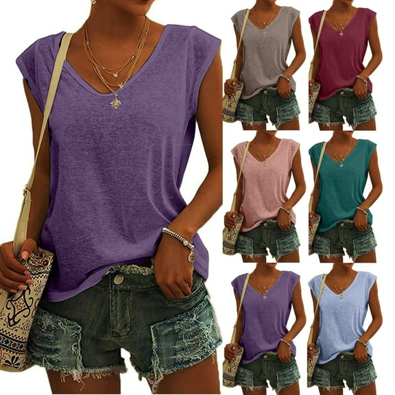 Fanxing Cap Sleeve Tshirts for Women V Neck Tops Summer Loose Fitting Chiffon Tees Shirts Purple,2xl