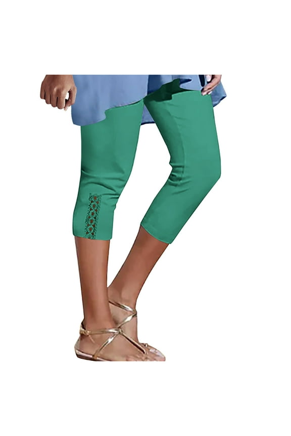 Capri Pants for Women Casual Summer Plus Size Capri Leggings Stretch Comfy Cute High Waisted Tummy Control Capris Manufacturer Offers Green,M