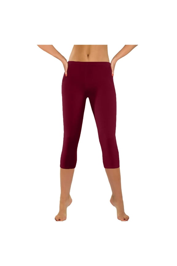 Capris Leggings with Pockets for Women Petite Soft Strech Yoga Pants Tummy Control Solid Tights Scrunch Butt Legging Gym Workout Bottoms December Wine,M