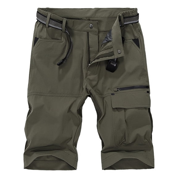Fanxing Cargo Short for Men Outdoor Hiking Work Cotton Blend Casual Shorts Pockets Cargo Shorts Lightweight Summer Outdoor Work Short No Belt Men Short with Pocket Tall Army Green,L