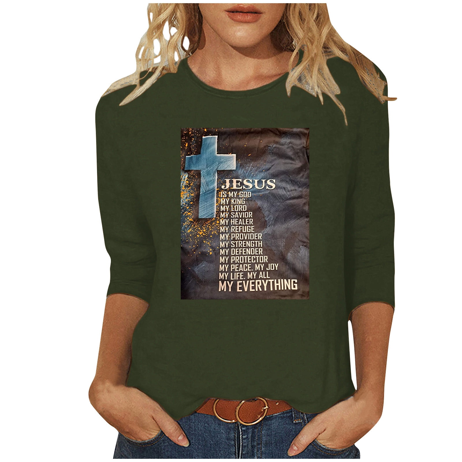 Fanxing Christian Shirts for Women Plus Size Cross Jesus Shirt Short ...