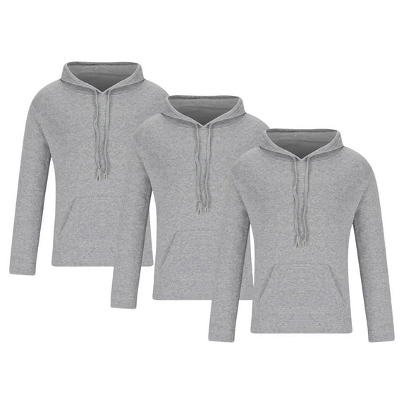 Fanxing 2025 3Pcs Men Sweatshirts Pack of 3 Men's Hoodies Sweatshirts 2025 Fall Fashion Drawstring Pullover Tops Solid Color Sweat Shirt with Pockets Gray,L