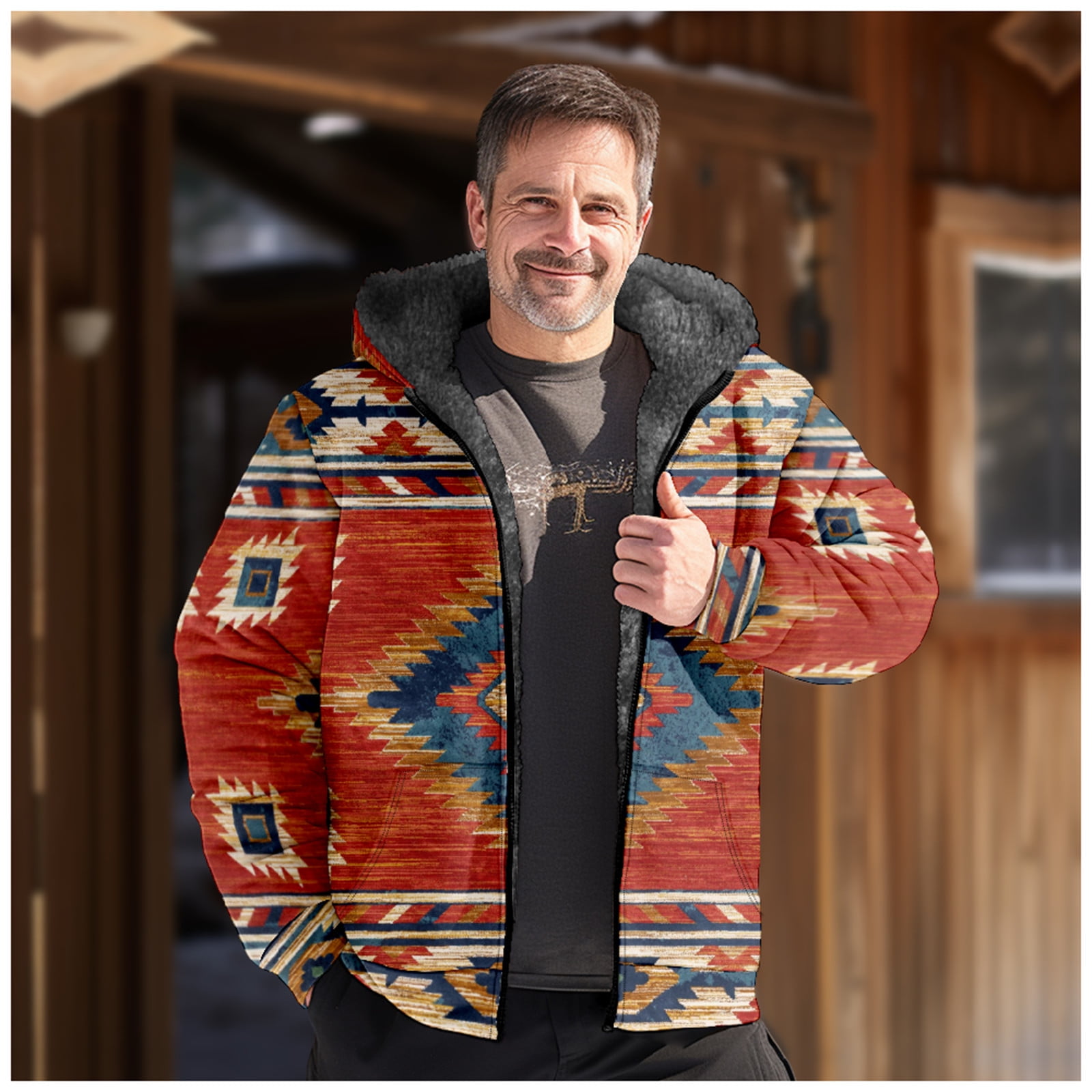Fanxing Christmas Deals Clearance Men's Sherpa Zip Up Western