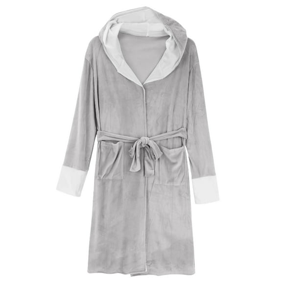 Fanxing Christmas Robes for Women Plush Fleece Hooded Bathrobe, Plus Size Thick Warm Long Robe Sleepwear with Pocket Gray 5XL