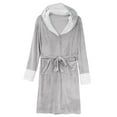 thumbnail image 1 of Fanxing Christmas Robes for Women Plush Fleece Hooded Bathrobe, Plus Size Thick Warm Long Robe Sleepwear with Pocket Gray L, 1 of 6