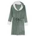 thumbnail image 1 of Fanxing Christmas Robes for Women Plush Fleece Hooded Bathrobe, Plus Size Thick Warm Long Robe Sleepwear with Pocket Green L, 1 of 6