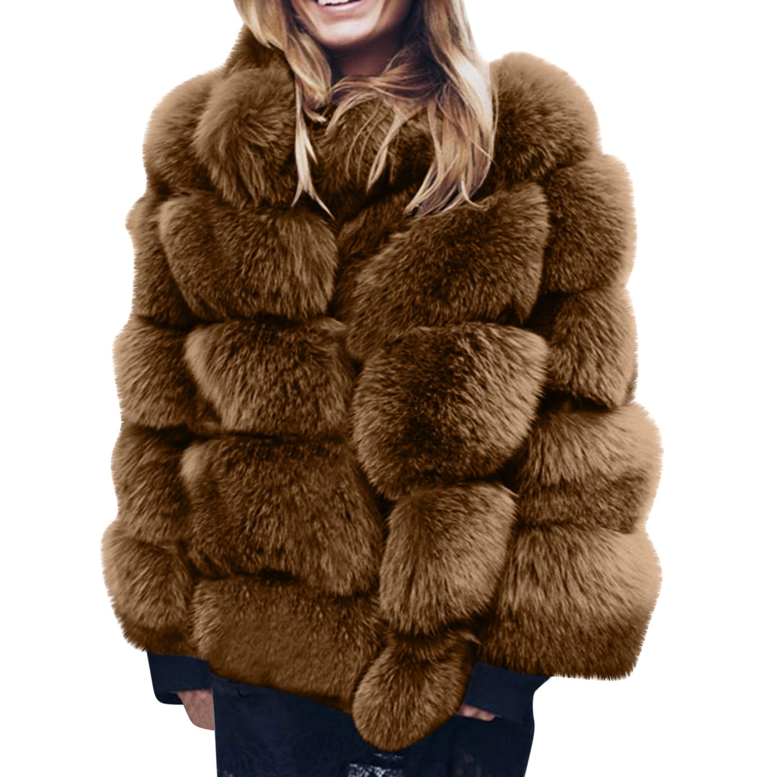 Fanxing ChristmasDeals Clearance Women s Warm Faux Fur Coat Fuzzy
