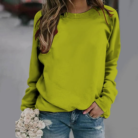 Fanxing Women Long Sleeves Casual Shirts Round Neck Blouse Cute Lightweight Sweatshirt Pullover Tops S,M,L,XL,XXL Christmas Gift