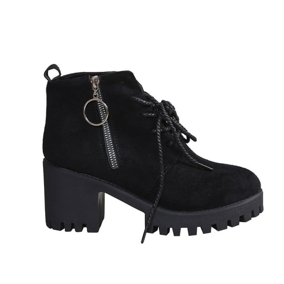 Fanxing Chunky Block Boots 2025 Platform Boots for Women, Heeled Combat Boots Chunky Heel Booties Round Toe Lace Up High Heel Ankle Boots Deals