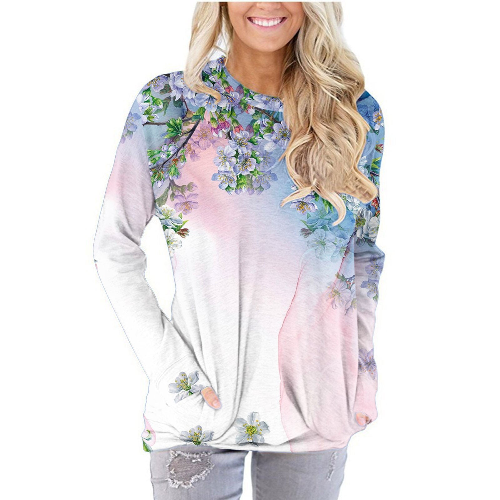 Fanxing Clearance 2023 Sweatshirt for Women Floral Pattern Long Sleeve