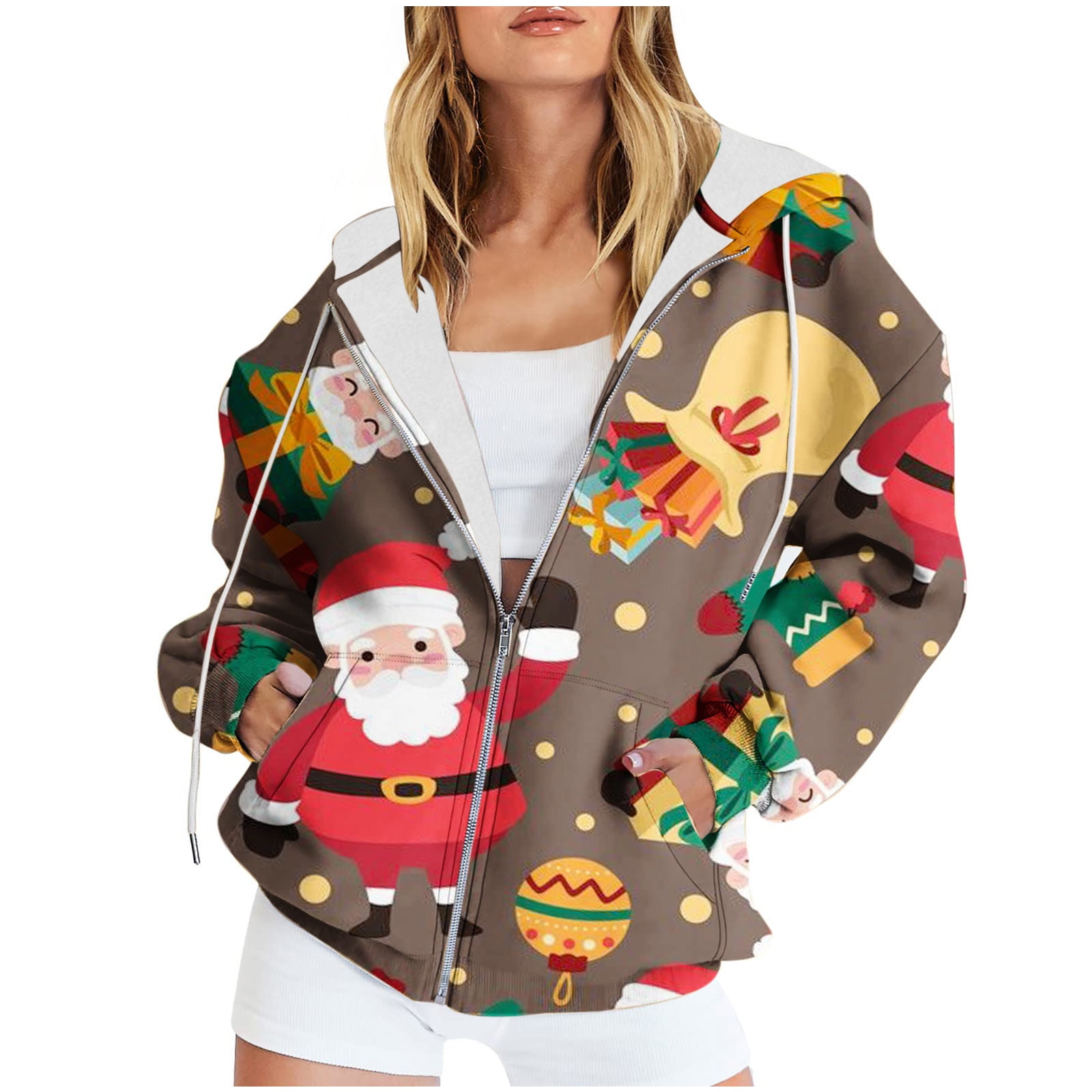 Fanxing Clearance 2023 Women Cute Snowman Hooded Jacket for Juniors Girls Christmas Full Zip Up Sweatshirts Hoodies Sweatshirt Jackets S M L XL XXL XXXL Walmart