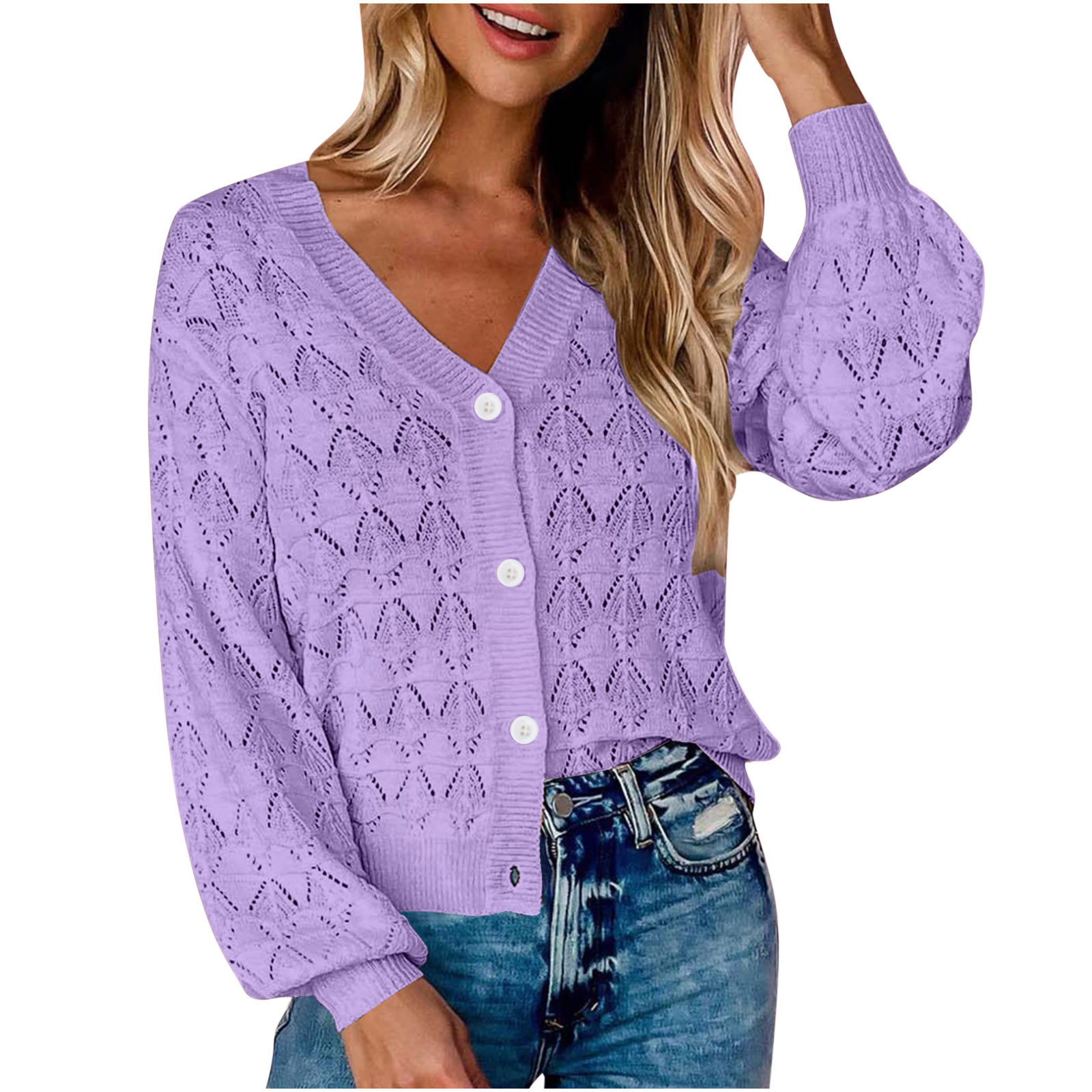 Fanxing Clearance 2023 Women's Loose Crochet Sweater Coats Fall Knitted