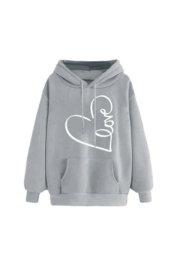 Teen Girls Plus Size Hoodies, Heartbeat Hoodies for Juniors Sweatershirt ,2025 Fall Fashion Lightweight Drawstring Pullovers for Women Gray M