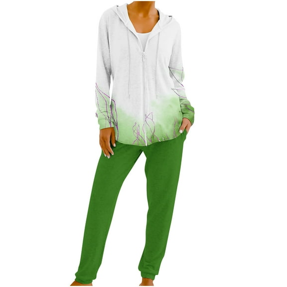 Fanxing Two Piece Sweatsuit Womens Plus with Zip Up Hoodie Jackets Loose Fit Zipper Sweatshirts and Sweatpants 2pcs Outfits Jogger Sets Green,XL