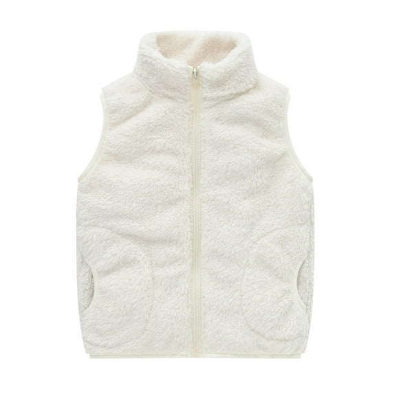 Fanxing Clearance Baby Kids Boys Girls Fuzzy Sherpa Vest Coat Faux Sleeveless Winter Vest Fleece Zip up Cute Soft Jackets Outwear for Toddler Fleece Plush Waistcoat Quilted Gilet Top