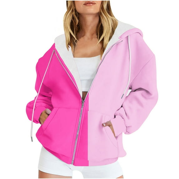 Fanxing Colorblock Sweatshirt Jacket for Women Full Zipper Plus Size Hooded Sweatshirts Ladies Fashion Tie Dye Printed Zip Up Hoodies Jackets Coat