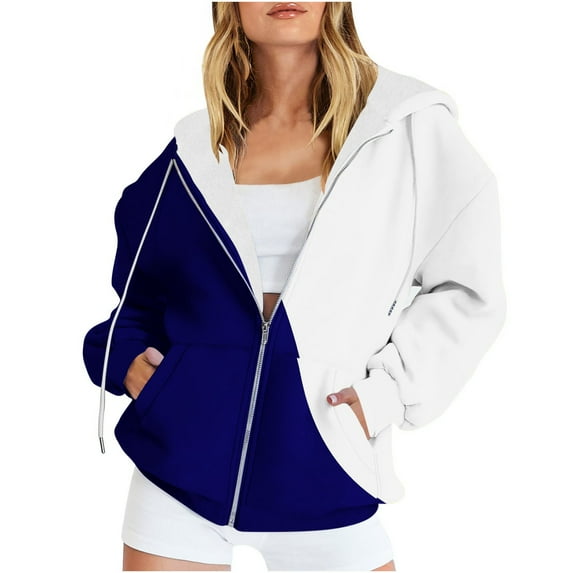 Fanxing Colorblock Sweatshirt Jacket for Women Full Zipper Plus Size Hooded Sweatshirts Ladies Fashion Tie Dye Printed Zip Up Hoodies Jackets Coat