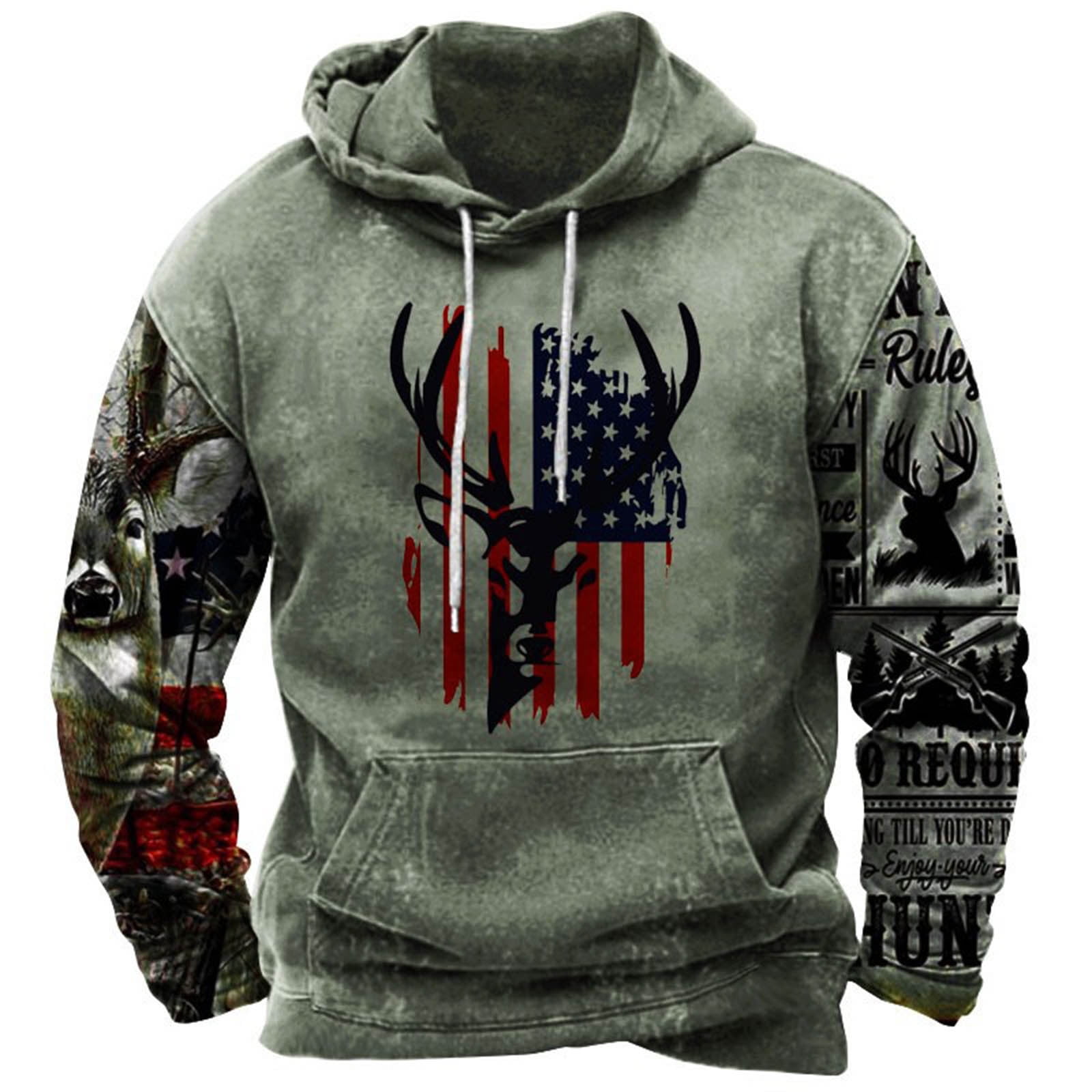 Fanxing Clearance Deals Men's Vintage Graphic Sweatshirt with Hood Loose Fit Hoodies Pullover