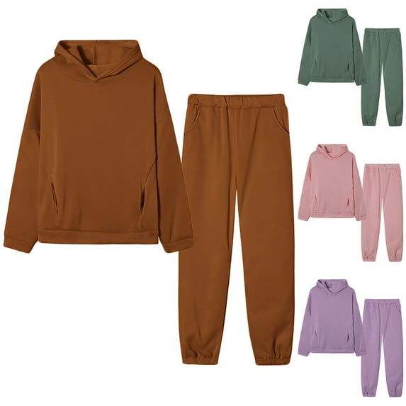 Fanxing Women Solid Pullover Jogging Suits Hoodie Sweatpants 2pcs Tracksuit 2 Piece Outfits Jogging Suits