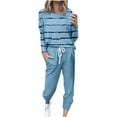 thumbnail image 1 of Fanxing Clearance Deals Women's Stripes Sweatsuit 2 Piece Outfits Fall Casual Long Sleeve Tops with Drawstring Wide Leg Pants Crewneck Tracksuits 2Pcs Loung Wear, 1 of 5