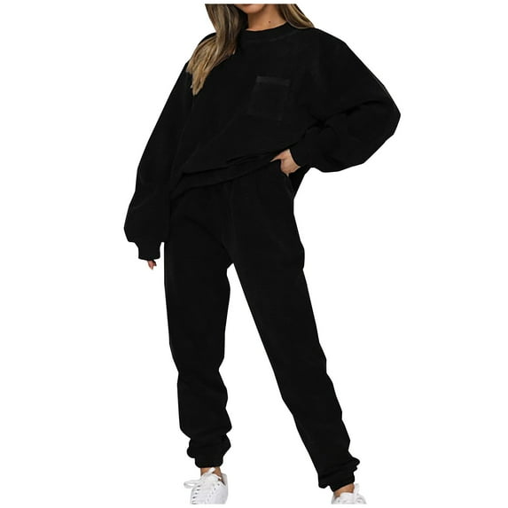 Fanxing Clearance Deals Women's Velour Tracksuits Set Crewneck Pullover Sweatpants Long Sleeve 2 Piece Joggers Outfits