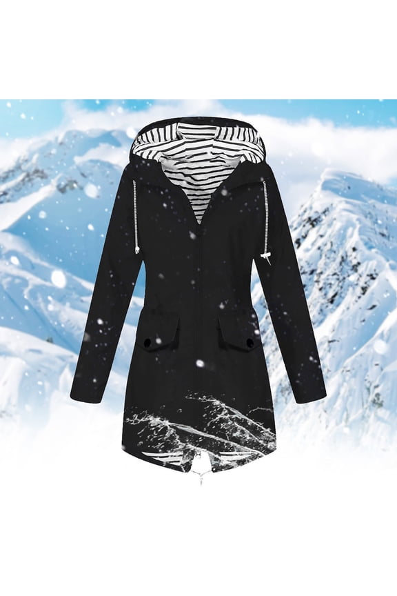 Clearance Women Plus Size Rain Jacket Lightweight Waterproof Rain Coat with Hooded Stripes Windproof Windbreaker 3XL-5XL