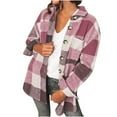 thumbnail image 1 of Fanxing Color Block Plaid Shacket Jacket Women Cute V Neck Long Sleeve Shirt Button Down Blouses Tops Flannel Shirts Jackets Coats Clearance S,M,L,XL,XXL,XXXL, 1 of 6