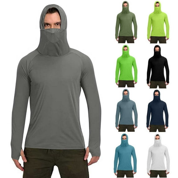 Fanxing Cooling Sun Shirts for Men with Mask UPF 50+ Fishing Blouses Lightweight Long Sleeve UV Rash Guard Cooling Hoodies Black,S